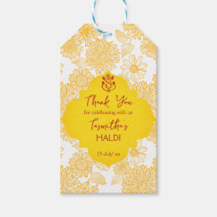 Yellow flowers personalised name Haldi gift tags