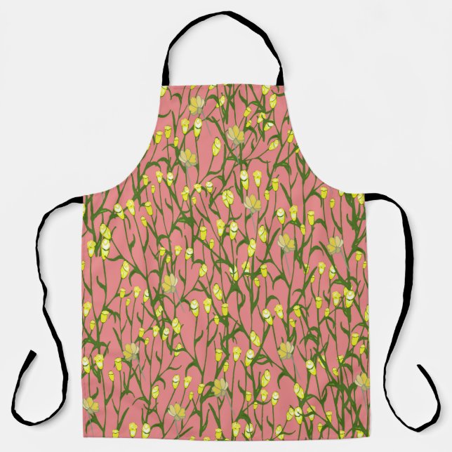 Yellow Flowers Pink Background Vintage Apron (Front)