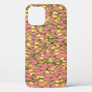 Yellow Flowers Pink Background Vintage iPhone 12 Case