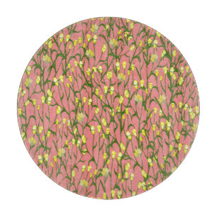 Yellow Flowers Pink Background Vintage Cutting Board