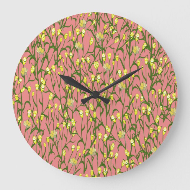 Yellow Flowers Pink Background Vintage Large Clock (Front)