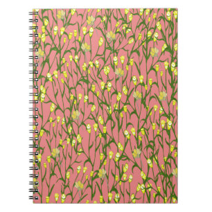 Yellow Flowers Pink Background Vintage Notebook