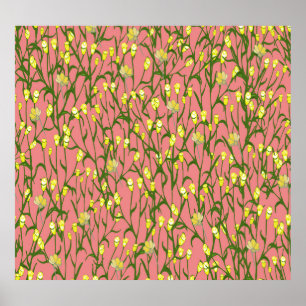 Yellow Flowers Pink Background Vintage Poster