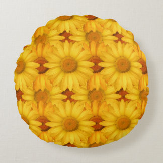 Yellow flowers round cushion