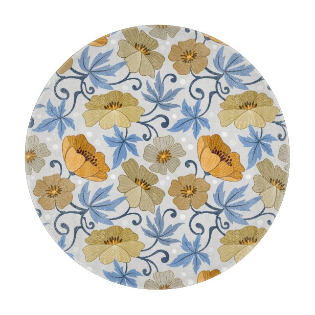 Yellow Flowers: Seamless Textile Design Cutting Board (Front)