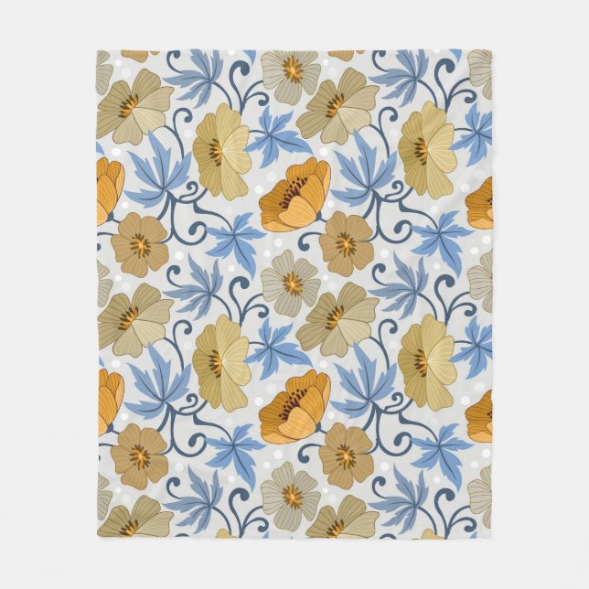 Yellow Flowers: Seamless Textile Design Fleece Blanket (Front)