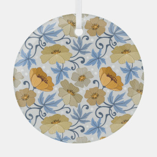 Yellow Flowers: Seamless Textile Design Glass Tree Decoration