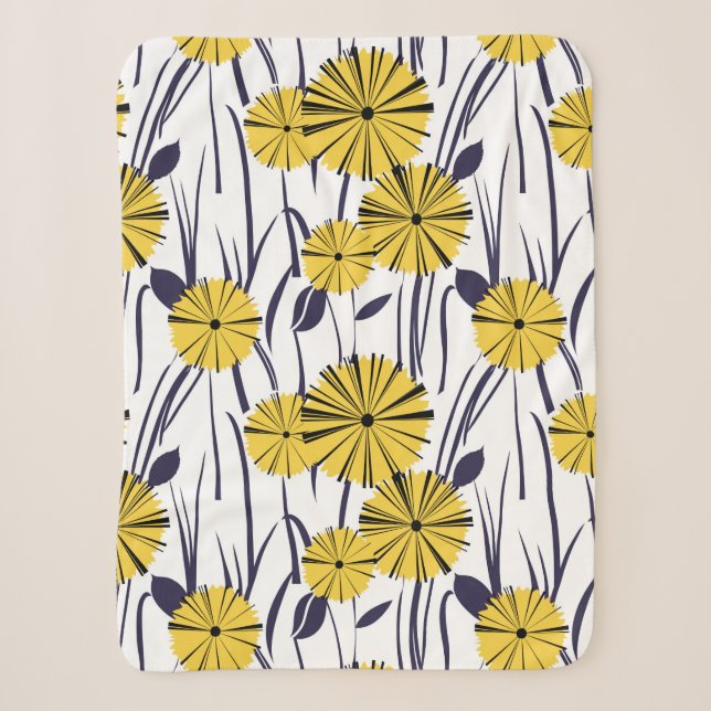Yellow flowers sherpa blanket (Front)