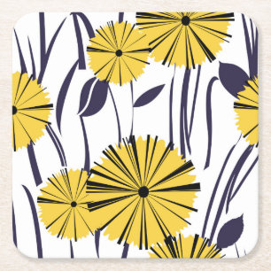 Yellow flowers square paper coaster