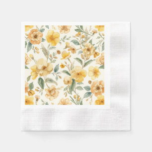 Yellow Flowers Watercolor Botanical Floral Napkin
