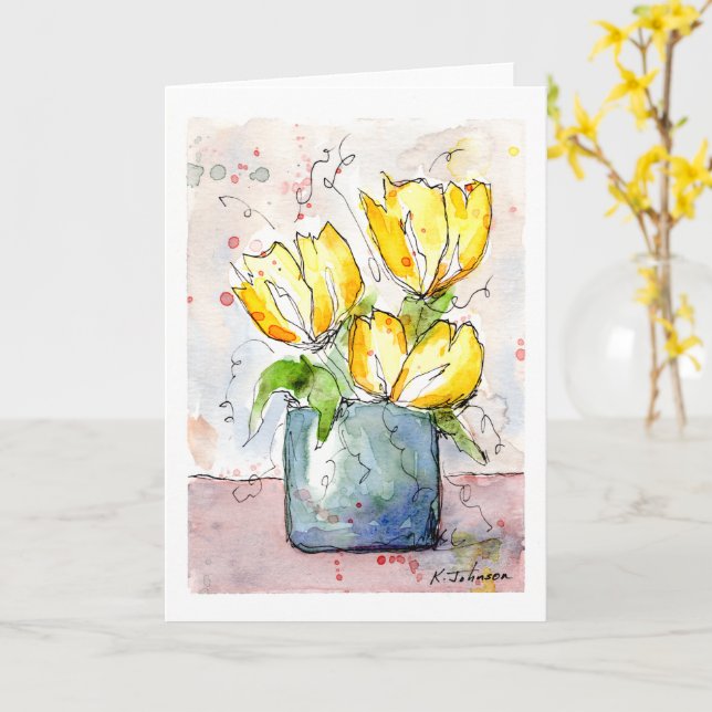 Yellow Flowers Watercolor Greeting Card (Yellow Flower)