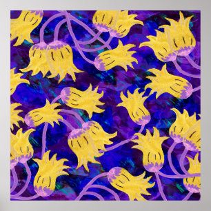 Yellow flowers watercolor seamless pattern poster