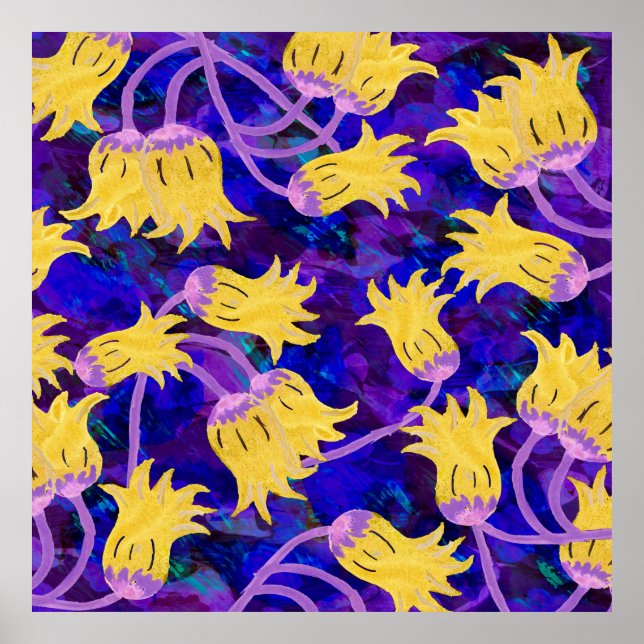 Yellow flowers watercolor seamless pattern poster (Front)