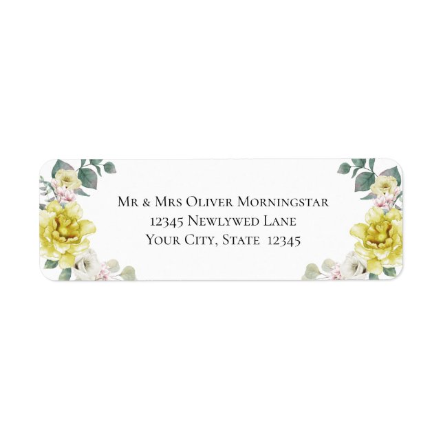 Yellow Flowers Wedding Return Address Label (Front)