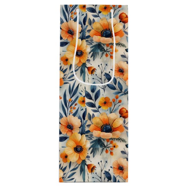 Yellow Flowers Wine Gift Bag (Front)