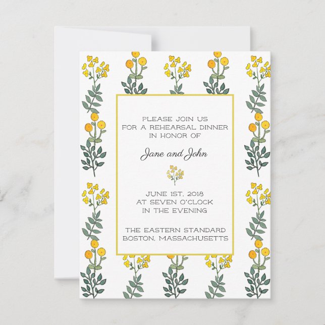 Yellow Flowers with Mint Rehearsal Invitation (Front)