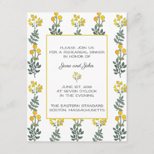 Yellow Flowers with Mint Rehearsal Invitation