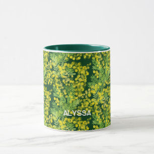 Yellow fluffy acacia wattle flowers mug