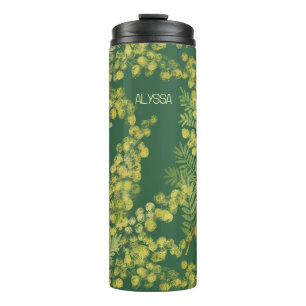 Yellow fluffy acacia wattle flowers thermal tumbler