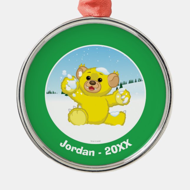 Yellow Fluffy Cub Metal Tree Decoration (Front)