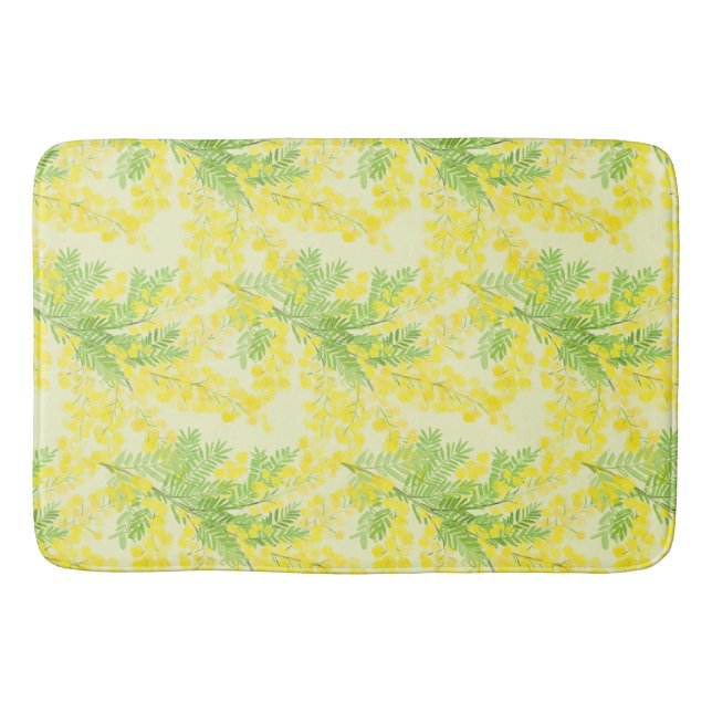 Yellow fluffy mimosa flower bath mat (Front)
