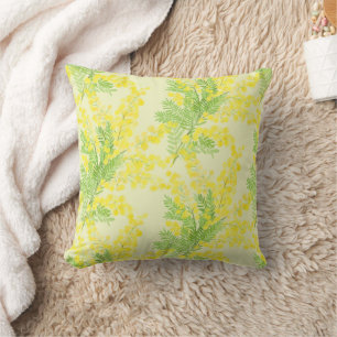 Yellow fluffy mimosa flower cushion