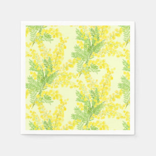 Yellow fluffy mimosa flower napkin