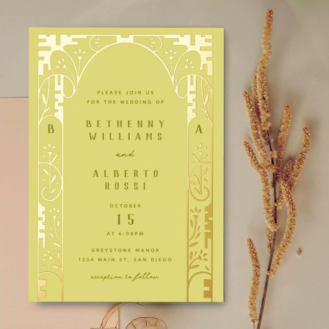 Yellow Foil Art Nouveau Arch Foil Invitation (Creator Uploaded)