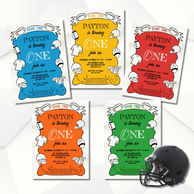 Yellow Football 1st One Hand drawn Birthday Invitation (Creator Uploaded)