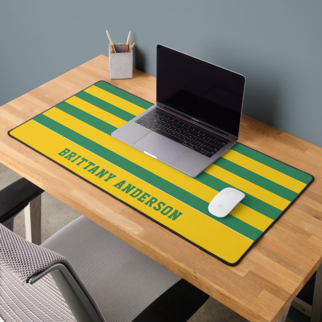 Yellow & Forest Green Stripes Pattern Personalised Desk Mat (Office 2)