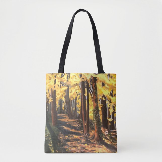 Yellow Forest in fall painting tote bag (Front)
