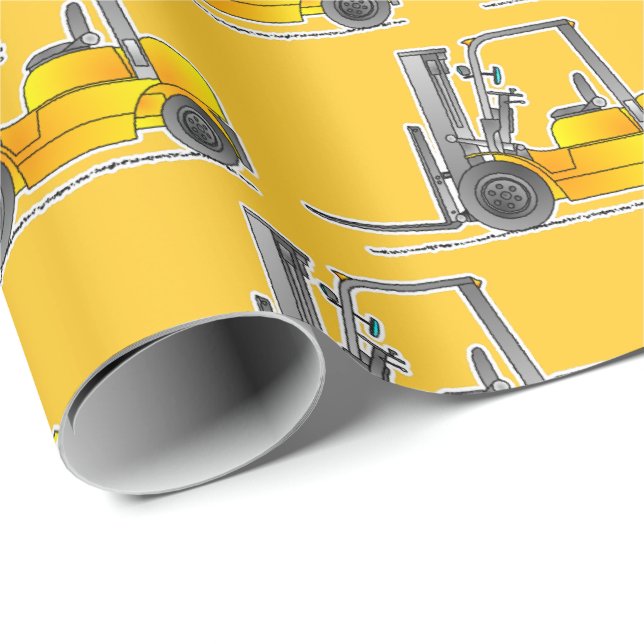 Yellow Forklift Truck Construction Vehicle Wrapping Paper (Roll Corner)