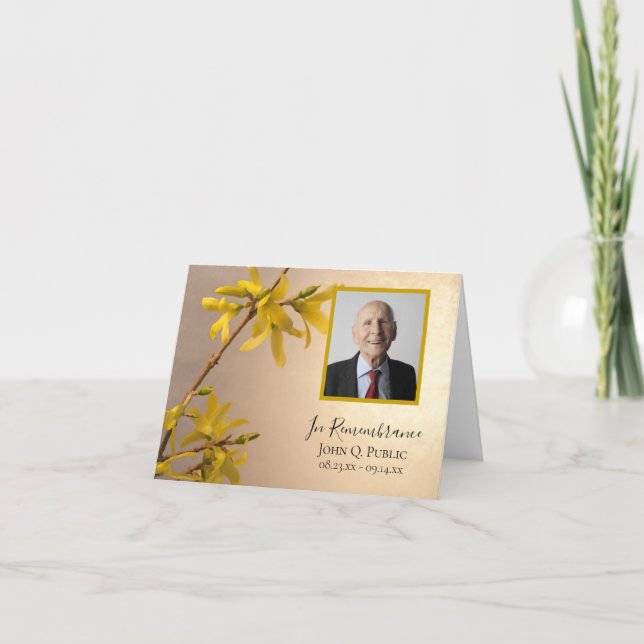 Yellow Forsythia Flowers Funeral Memorial Sympathy Thank You Card (Front)