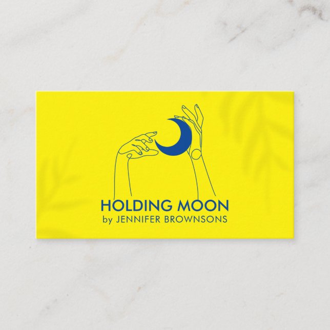 Yellow Fortune Teller Touch Moon Crescent Hand Business Card (Front)
