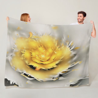 Yellow Fractal Abstract Flower Fleece Blanket