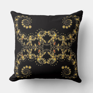 Yellow Fractal Curls Throw Pillow