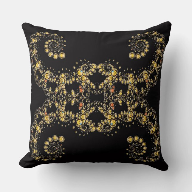 Yellow Fractal Curls Throw Pillow (Front)