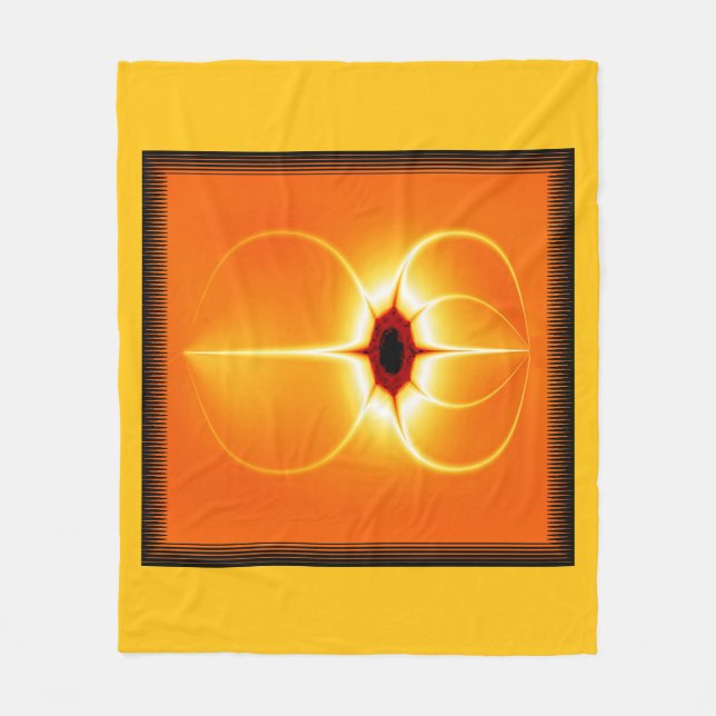 Yellow Fractal With Orange Background Fleece Blanket (Front)