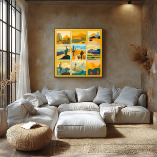 Yellow Framed Desert Art Grid – Vibrant Geometric  Poster