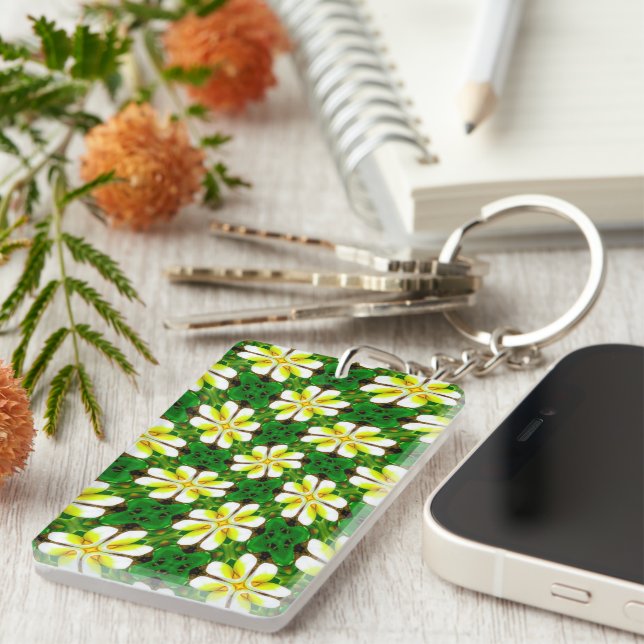 Yellow Frangipani Pattern Key Ring (Front Right)