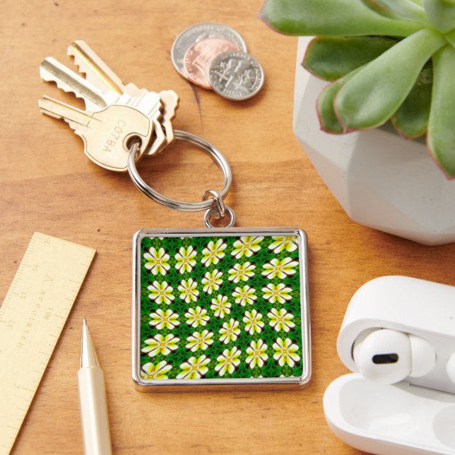 Yellow Frangipani Pattern Key Ring (Desk)
