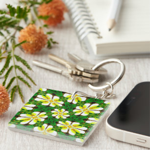 Yellow Frangipani Pattern Key Ring