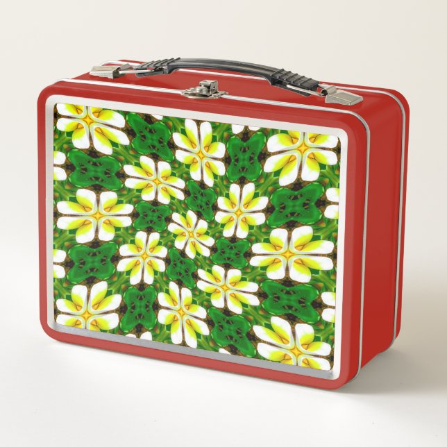 Yellow Frangipani Pattern Metal Lunch Box (Front)