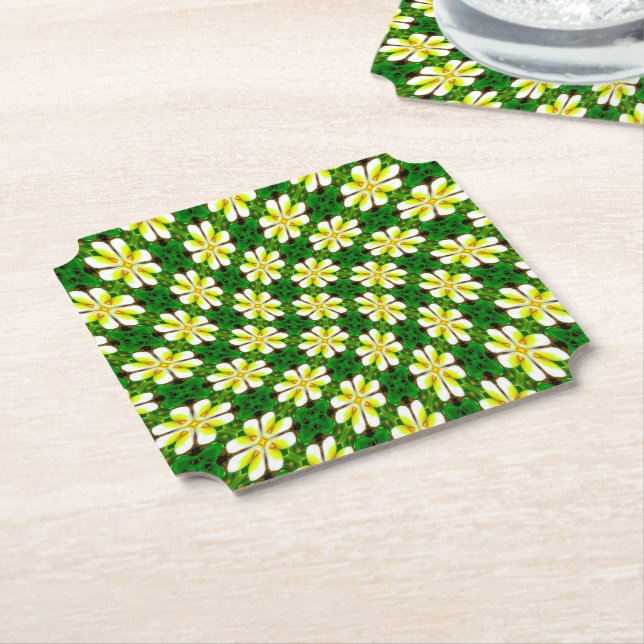 Yellow Frangipani Pattern Paper Coaster (Angled)