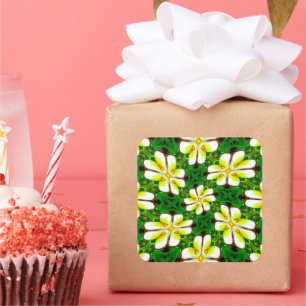 Yellow Frangipani Pattern Square Sticker