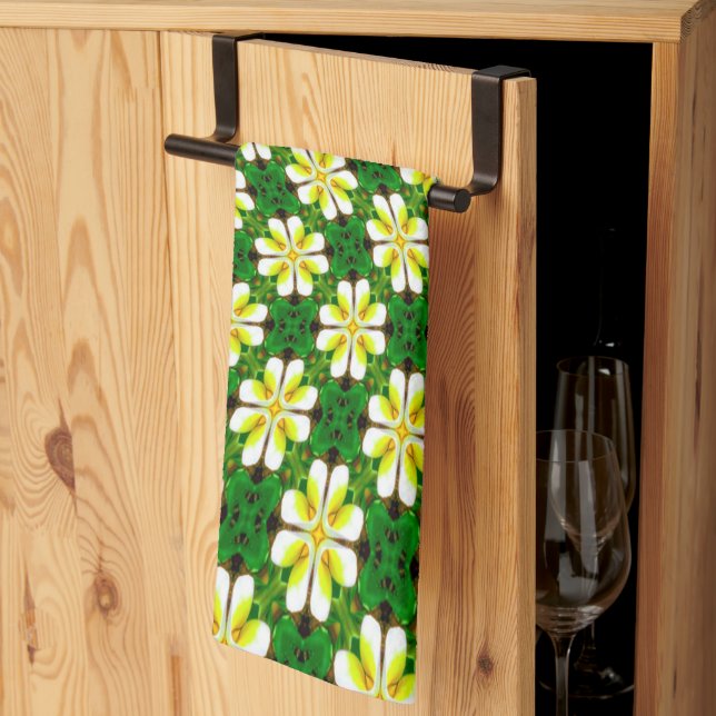 Yellow Frangipani Pattern Tea Towel (Thirds Fold)