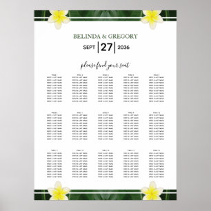 Yellow Frangipani Plumeria Wedding Seating Chart