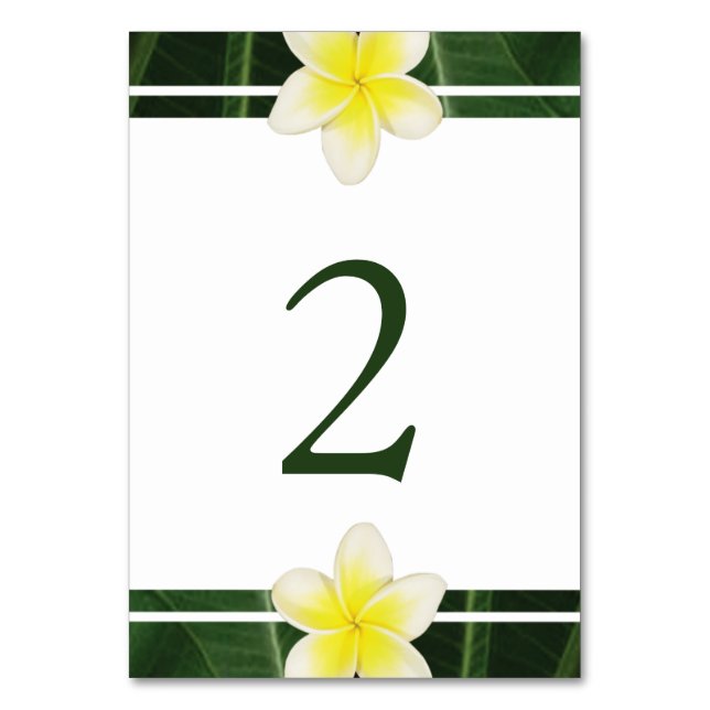 Yellow Frangipani Plumeria Wedding Table Number (Front)