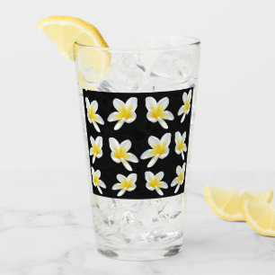 Yellow Frangipanis On Black, Drink Glass