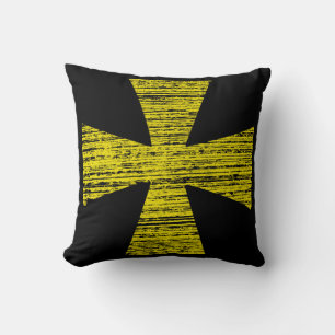 Yellow Freemason Style Distressed Cross Cushion